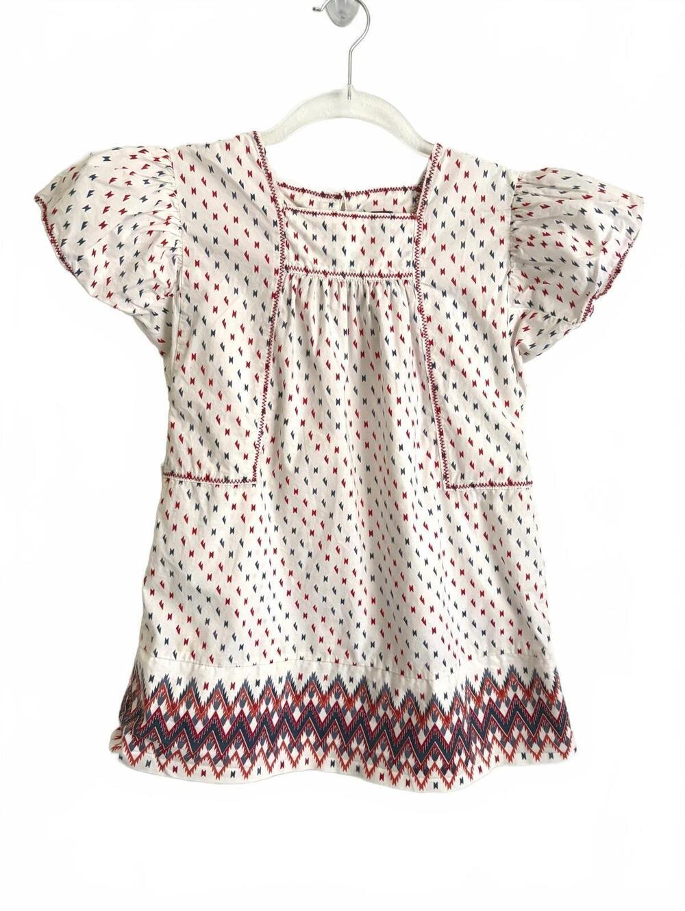 Tea | Girls 100% Cotton Lightweight White Red Blue Short Sleeve Dress Size 5